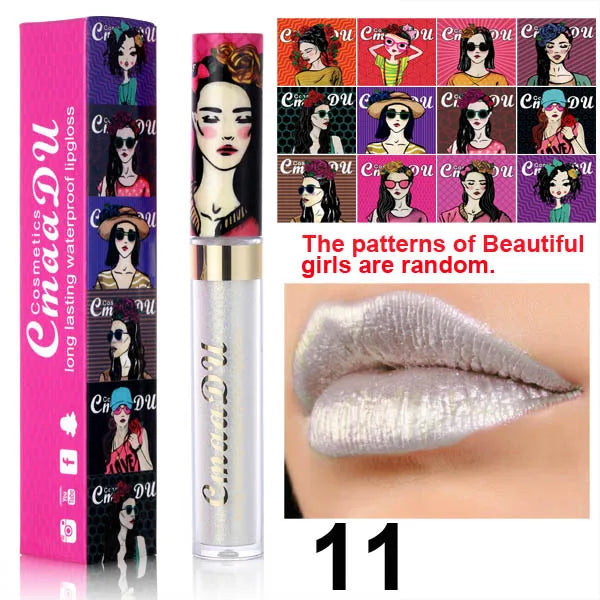 11 Farben Lipgloss Metallic Schimmer Glitter Finish Lippenstift Langlebig Wasserdicht Lip Stain