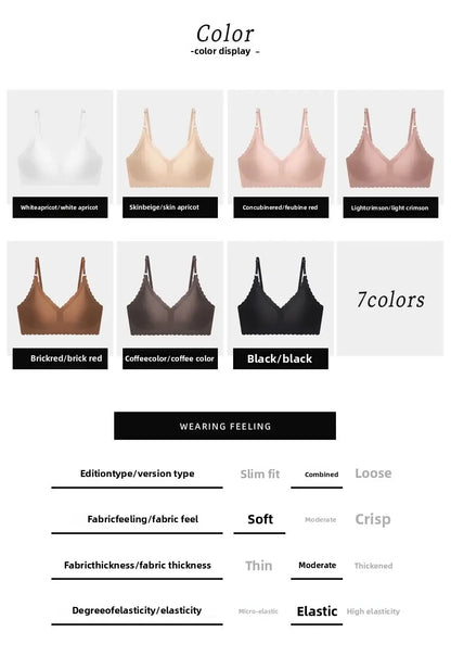 Hot Sale 6 Colors New Ice Silk Underwear Comfy Bra WireFree Padded Wavy Edge Invisible Yoga Wear Ladies Bra Seamless Women Bra