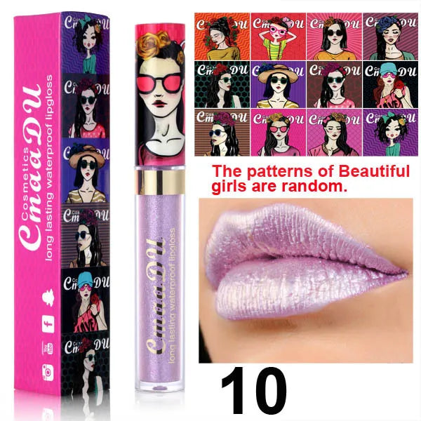 11 Farben Lipgloss Metallic Schimmer Glitter Finish Lippenstift Langlebig Wasserdicht Lip Stain