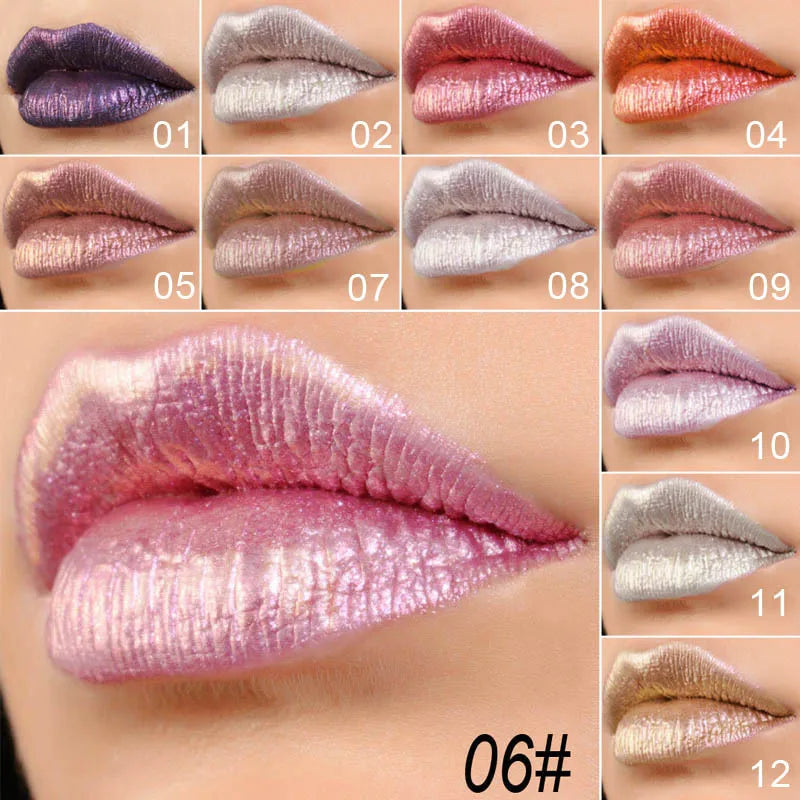 11 Farben Lipgloss Metallic Schimmer Glitter Finish Lippenstift Langlebig Wasserdicht Lip Stain