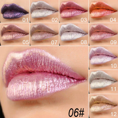 11 Farben Lipgloss Metallic Schimmer Glitter Finish Lippenstift Langlebig Wasserdicht Lip Stain