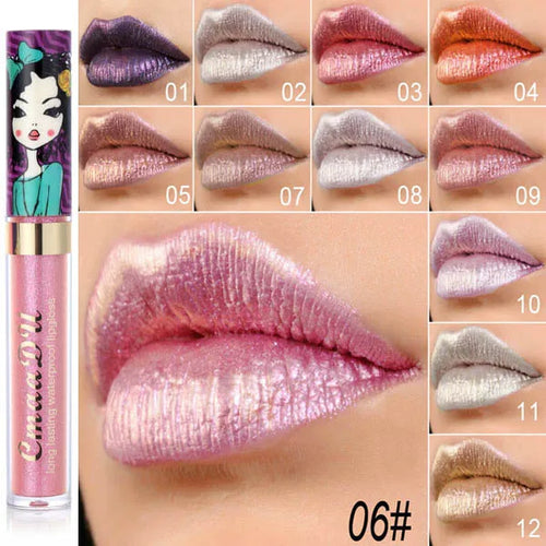 11 Farben Lipgloss Metallic Schimmer Glitter Finish Lippenstift Langlebig Wasserdicht Lip Stain