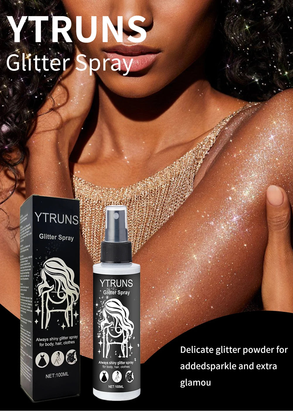 100 ml Hochglanz-Glitzerspray, kann für Körper/Haare/Kleidung verwendet werden