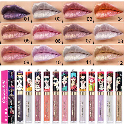 11 Farben Lipgloss Metallic Schimmer Glitter Finish Lippenstift Langlebig Wasserdicht Lip Stain